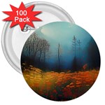 Wildflowers Field Outdoors Clouds Trees Cover Art Storm Mysterious Dream Landscape 3  Buttons (100 pack) 