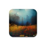 Wildflowers Field Outdoors Clouds Trees Cover Art Storm Mysterious Dream Landscape Rubber Coaster (Square)
