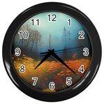 Wildflowers Field Outdoors Clouds Trees Cover Art Storm Mysterious Dream Landscape Wall Clock (Black)
