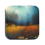 Wildflowers Field Outdoors Clouds Trees Cover Art Storm Mysterious Dream Landscape Square Metal Box (Black)