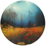 Wildflowers Field Outdoors Clouds Trees Cover Art Storm Mysterious Dream Landscape Wooden Bottle Opener (Round)