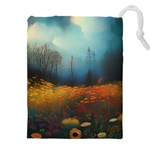 Wildflowers Field Outdoors Clouds Trees Cover Art Storm Mysterious Dream Landscape Drawstring Pouch (5XL)