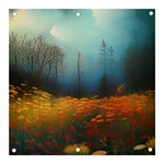Wildflowers Field Outdoors Clouds Trees Cover Art Storm Mysterious Dream Landscape Banner and Sign 3  x 3 
