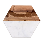 Wildflowers Field Outdoors Clouds Trees Cover Art Storm Mysterious Dream Landscape Marble Wood Coaster (Hexagon) 
