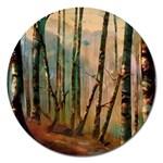 Woodland Woods Forest Trees Nature Outdoors Mist Moon Background Artwork Book Magnet 5  (Round)