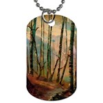 Woodland Woods Forest Trees Nature Outdoors Mist Moon Background Artwork Book Dog Tag (One Side)