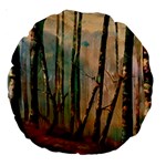 Woodland Woods Forest Trees Nature Outdoors Mist Moon Background Artwork Book Large 18  Premium Round Cushions