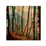 Woodland Woods Forest Trees Nature Outdoors Mist Moon Background Artwork Book Square Satin Scarf (30  x 30 )