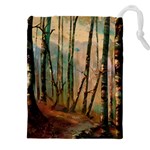 Woodland Woods Forest Trees Nature Outdoors Mist Moon Background Artwork Book Drawstring Pouch (5XL)