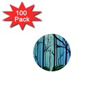 Nature Outdoors Night Trees Scene Forest Woods Light Moonlight Wilderness Stars 1  Mini Magnets (100 pack) 