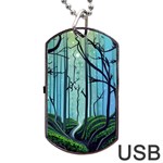 Nature Outdoors Night Trees Scene Forest Woods Light Moonlight Wilderness Stars Dog Tag USB Flash (One Side)