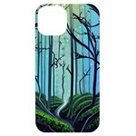Nature Outdoors Night Trees Scene Forest Woods Light Moonlight Wilderness Stars iPhone 14 Black UV Print Case