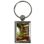 Room Interior Library Books Bookshelves Reading Literature Study Fiction Old Manor Book Nook Reading Key Chain (Rectangle)