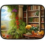 Room Interior Library Books Bookshelves Reading Literature Study Fiction Old Manor Book Nook Reading Two Sides Fleece Blanket (Mini)