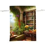 Room Interior Library Books Bookshelves Reading Literature Study Fiction Old Manor Book Nook Reading Lightweight Drawstring Pouch (XL)