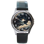 Starry Sky Moon Space Cosmic Galaxy Nature Art Clouds Art Nouveau Abstract Round Metal Watch