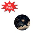 Starry Sky Moon Space Cosmic Galaxy Nature Art Clouds Art Nouveau Abstract 1  Mini Buttons (10 pack) 