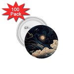 Starry Sky Moon Space Cosmic Galaxy Nature Art Clouds Art Nouveau Abstract 1.75  Buttons (100 pack) 