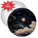 Starry Sky Moon Space Cosmic Galaxy Nature Art Clouds Art Nouveau Abstract 3  Buttons (10 pack) 