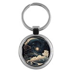 Starry Sky Moon Space Cosmic Galaxy Nature Art Clouds Art Nouveau Abstract Key Chain (Round)
