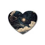 Starry Sky Moon Space Cosmic Galaxy Nature Art Clouds Art Nouveau Abstract Rubber Heart Coaster (4 pack)