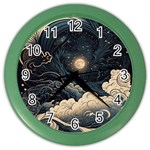 Starry Sky Moon Space Cosmic Galaxy Nature Art Clouds Art Nouveau Abstract Color Wall Clock