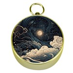 Starry Sky Moon Space Cosmic Galaxy Nature Art Clouds Art Nouveau Abstract Gold Compasses