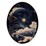 Starry Sky Moon Space Cosmic Galaxy Nature Art Clouds Art Nouveau Abstract Oval Glass Fridge Magnet (4 pack)