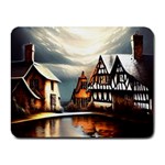 Village Reflections Snow Sky Dramatic Town House Cottages Pond Lake City Small Mousepad
