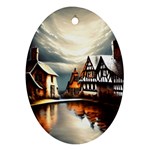 Village Reflections Snow Sky Dramatic Town House Cottages Pond Lake City Ornament (Oval)