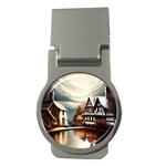 Village Reflections Snow Sky Dramatic Town House Cottages Pond Lake City Money Clips (Round) 