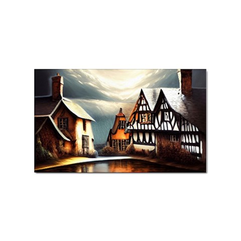 Village Reflections Snow Sky Dramatic Town House Cottages Pond Lake City Sticker Rectangular (100 pack) from UrbanLoad.com Front