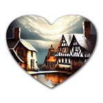 Village Reflections Snow Sky Dramatic Town House Cottages Pond Lake City Heart Mousepad