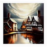 Village Reflections Snow Sky Dramatic Town House Cottages Pond Lake City Medium Glasses Cloth (2 Sides)