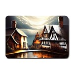 Village Reflections Snow Sky Dramatic Town House Cottages Pond Lake City Small Doormat