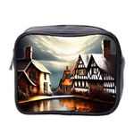 Village Reflections Snow Sky Dramatic Town House Cottages Pond Lake City Mini Toiletries Bag (Two Sides)