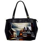 Village Reflections Snow Sky Dramatic Town House Cottages Pond Lake City Oversize Office Handbag