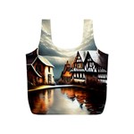 Village Reflections Snow Sky Dramatic Town House Cottages Pond Lake City Full Print Recycle Bag (S)