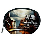Village Reflections Snow Sky Dramatic Town House Cottages Pond Lake City Accessory Pouch (Medium)