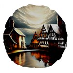 Village Reflections Snow Sky Dramatic Town House Cottages Pond Lake City Large 18  Premium Flano Round Cushions