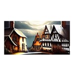 Village Reflections Snow Sky Dramatic Town House Cottages Pond Lake City Satin Wrap 35  x 70 