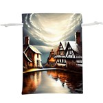 Village Reflections Snow Sky Dramatic Town House Cottages Pond Lake City Lightweight Drawstring Pouch (XL)