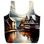 Village Reflections Snow Sky Dramatic Town House Cottages Pond Lake City Full Print Recycle Bag (XXXL)