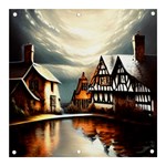 Village Reflections Snow Sky Dramatic Town House Cottages Pond Lake City Banner and Sign 3  x 3 
