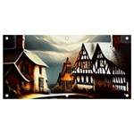 Village Reflections Snow Sky Dramatic Town House Cottages Pond Lake City Banner and Sign 4  x 2 