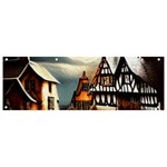 Village Reflections Snow Sky Dramatic Town House Cottages Pond Lake City Banner and Sign 9  x 3 