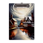 Village Reflections Snow Sky Dramatic Town House Cottages Pond Lake City A5 Acrylic Clipboard