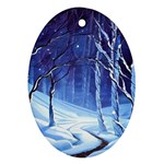 Landscape Outdoors Greeting Card Snow Forest Woods Nature Path Trail Santa s Village Ornament (Oval)