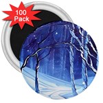 Landscape Outdoors Greeting Card Snow Forest Woods Nature Path Trail Santa s Village 3  Magnets (100 pack)