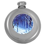 Landscape Outdoors Greeting Card Snow Forest Woods Nature Path Trail Santa s Village Round Hip Flask (5 oz)